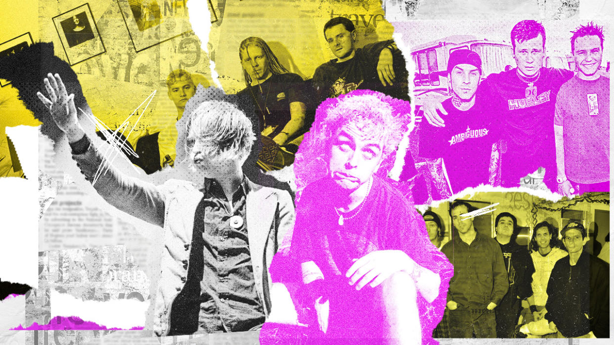  A montage of Bad Religion, The Offspring, Refused, Green Day and Blink 182 on a colourful background 