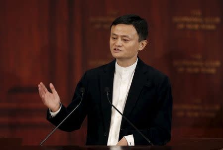 Jack Ma, Founder and Executive Chairman of Alibaba Group addresses the Economic Club of New York at the Waldorf Astoria Hotel in Manhattan. REUTERS/Mike Segar