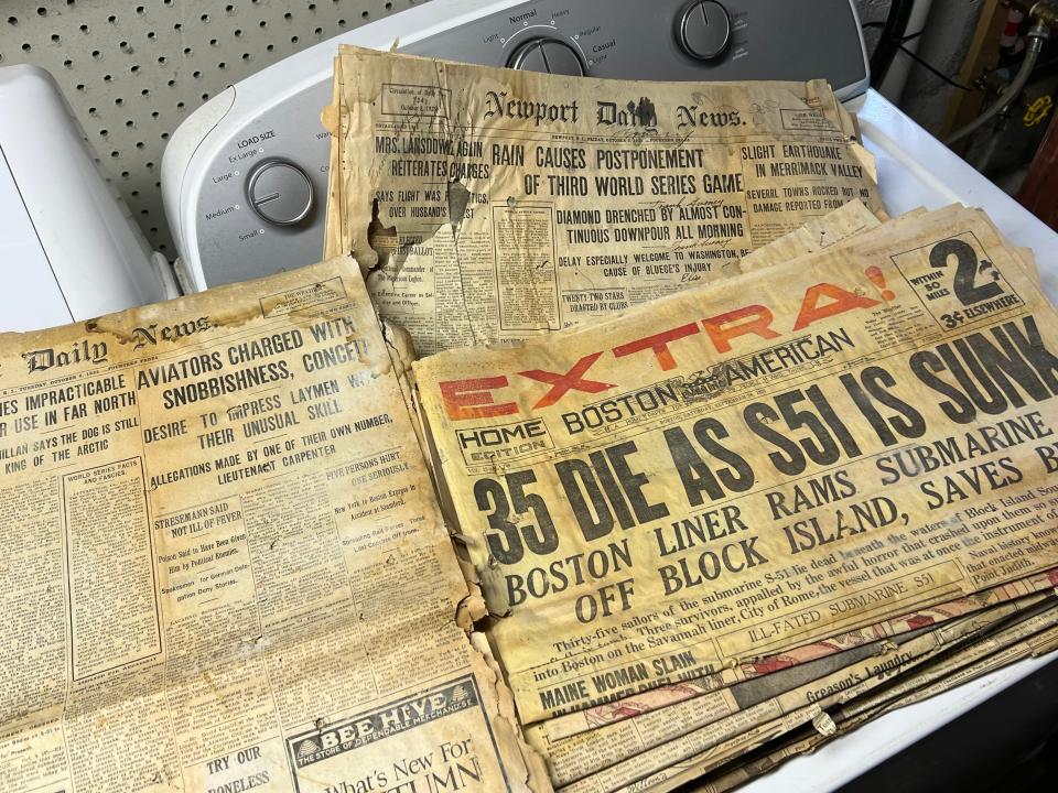 These old newspapers from 1925 — The Newport Daily News and the Boston American — were found in a Pennacook Street home in Newport.