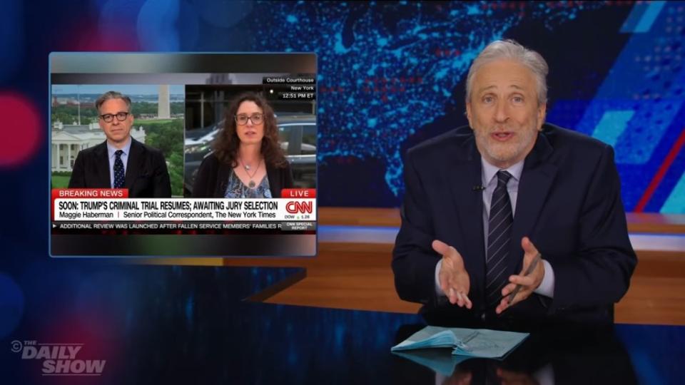 “Imagine committing so many crimes, you get bored at your own trial,” Jon Stewart said during Monday’s “Daily Show” episode, referring to the four criminal indictments Trump is facing in four cities. The Daily Show