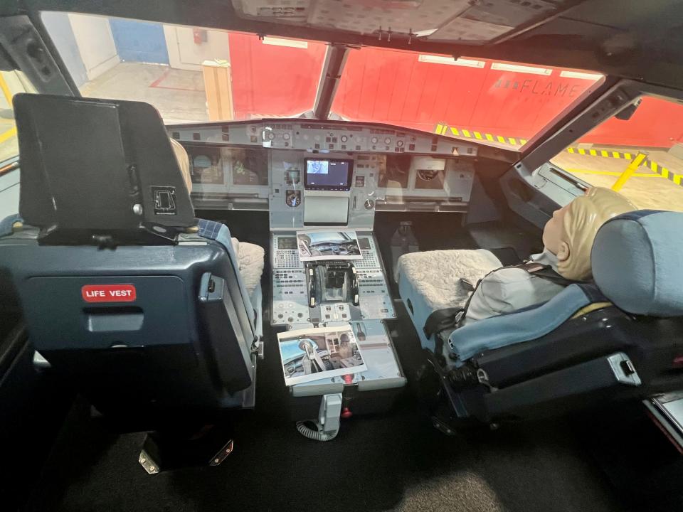 The cockpit in the A320 mock cabin — Air New Zealand's Academy of Learning in Auckland.