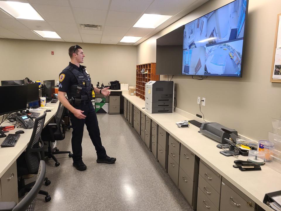 Cpl. James Iverson gives a tour of the new Chambersburg Police Department on Oct. 20, 2023.