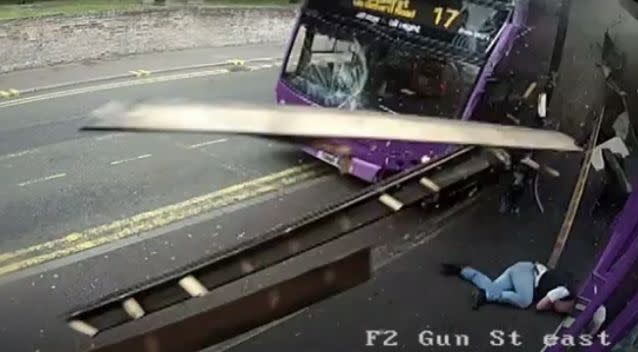 The bus hit the shop front. Source: BBC