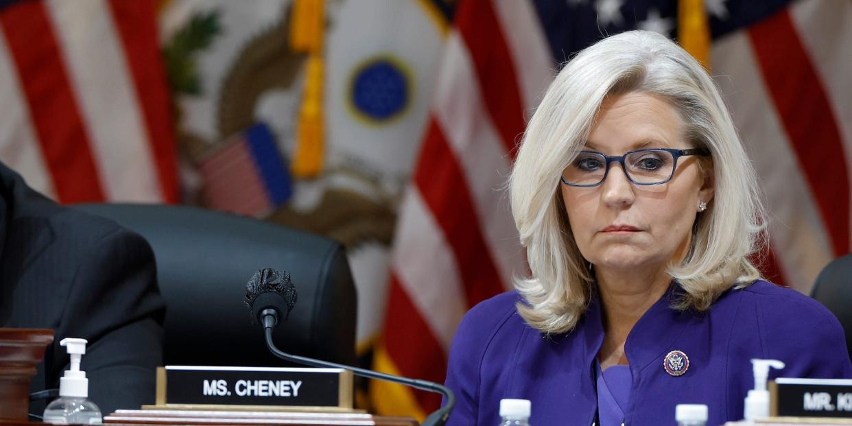 Former Rep. Liz Cheney of Wyoming at the final meeting of the January 6 committee on December 19, 2022.