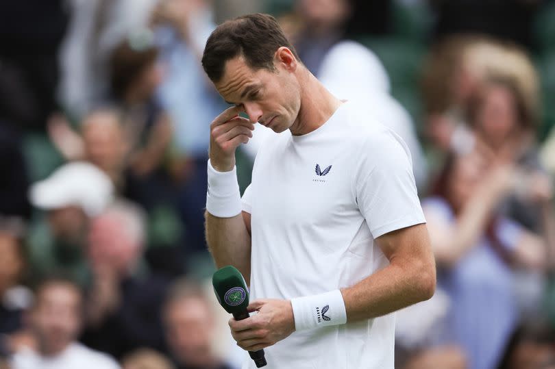 Andy Murray of Great Britain appears emotional