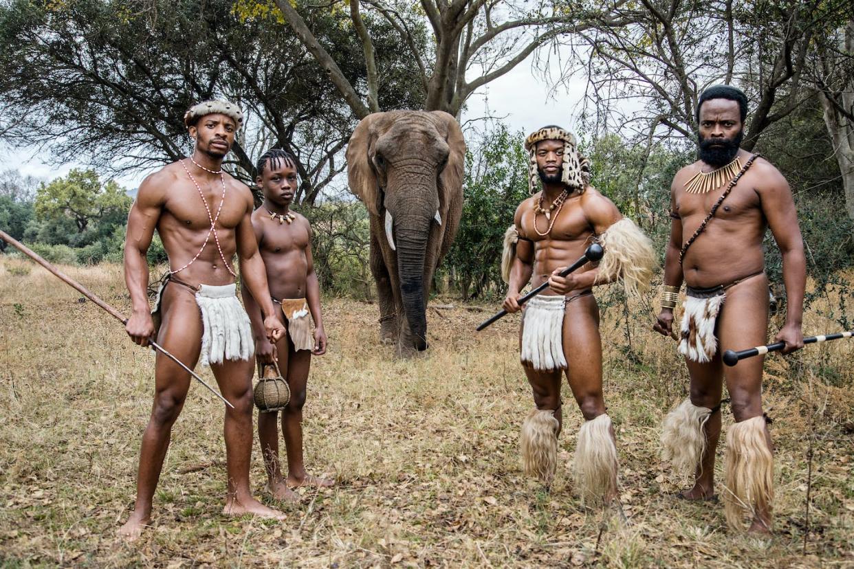 From left Neo Magagula, Ntando Zondi, Senzo Radebe and Sibonile Ngubane in the forthcoming South African TV series Shaka iLembe. Courtesy Mzansi Magic