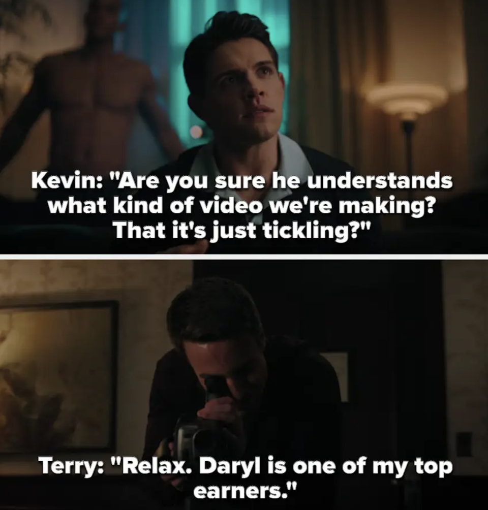 Kevin asking if Daryl understands they're making tickling videos and Terry saying to relax