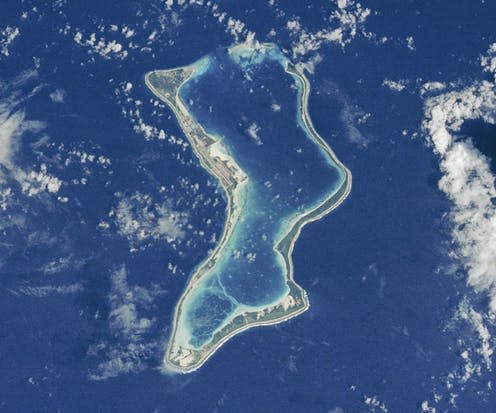 <span>Diego Garcia, as seen from space.</span><span><a class="link " href="https://commons.wikimedia.org/wiki/File:Nasa_diego_garcia.jpg" rel="nofollow noopener" target="_blank" data-ylk="slk:NASA via Wikimedia Commons;elm:context_link;itc:0;sec:content-canvas">NASA via Wikimedia Commons</a></span>