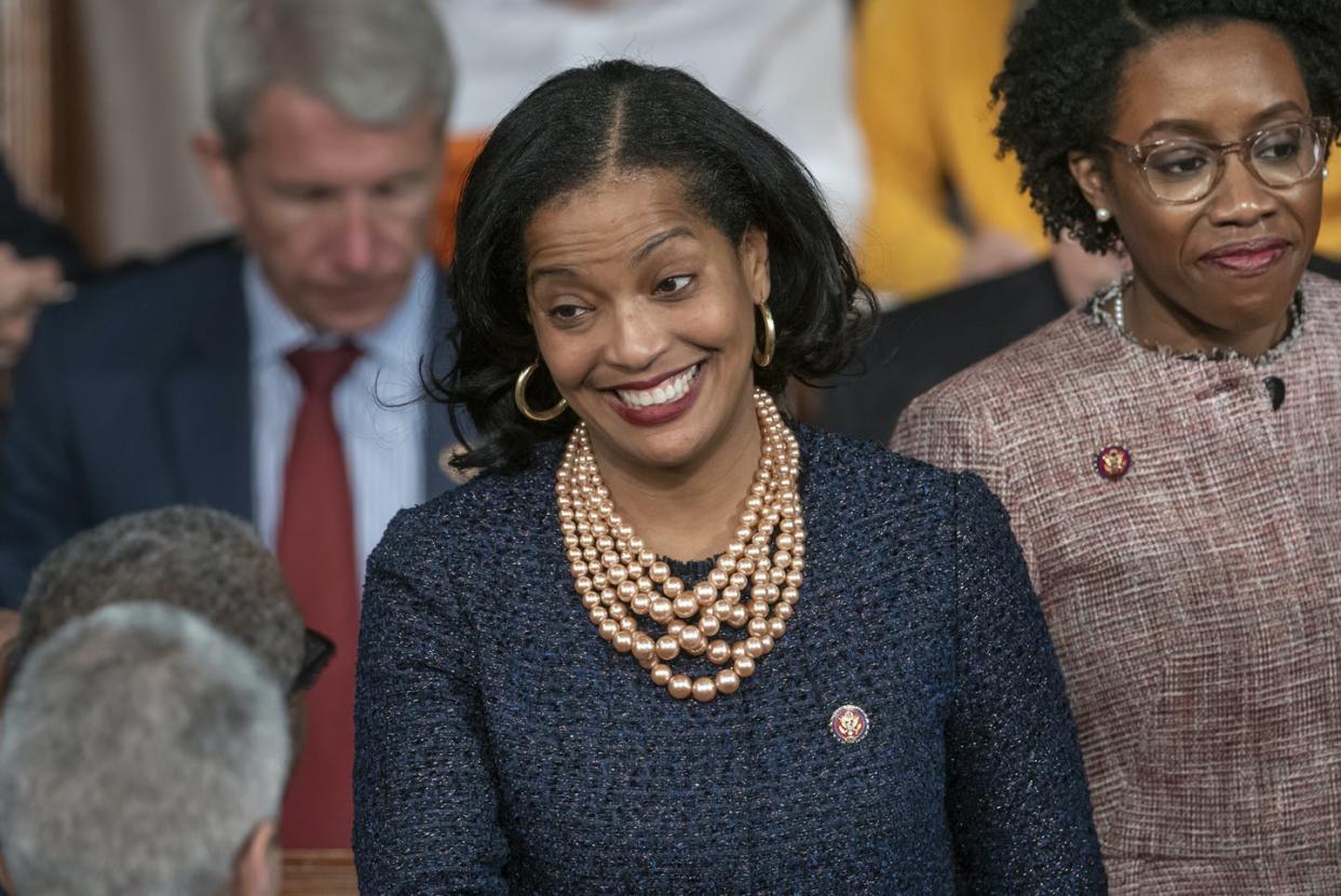 <span class="caption">Jahana Hayes (left) and Lauren Underwood were reelected to the House of Representatives.</span> <span class="attribution"><a class="link " href="https://newsroom.ap.org/detail/Election2020ConnecticutRacialSlurs/c2014e1aebdf45e0bdb24970055b1d58/photo" rel="nofollow noopener" target="_blank" data-ylk="slk:AP Photo/J. Scott Applewhite;elm:context_link;itc:0;sec:content-canvas">AP Photo/J. Scott Applewhite</a></span>