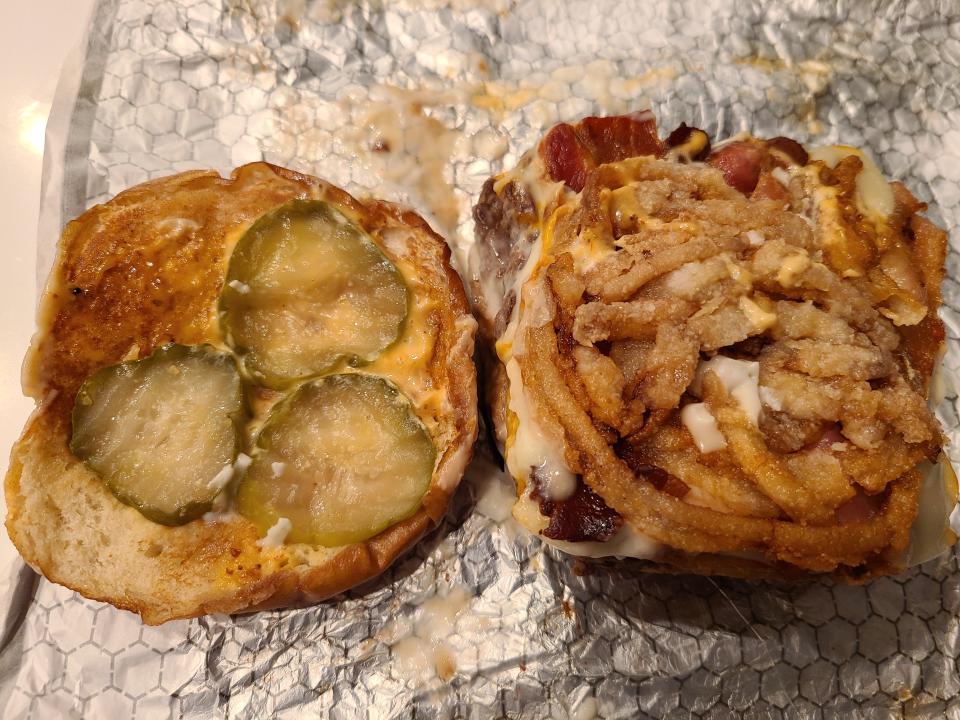 wendys pretzel bacon pub double cheeseburger on white wrapper