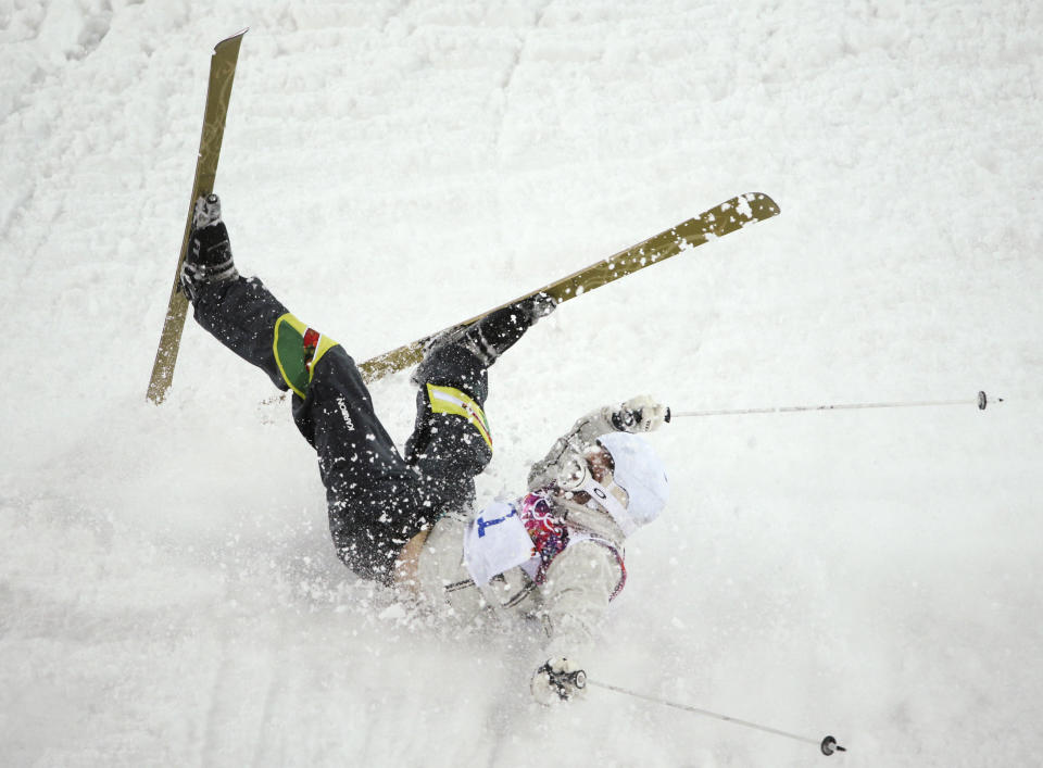 During a qualifying round, Australia's double gold medallist and silver medallist in Vancouver, Dale Begg-Smith takes a tumble late in his run.        