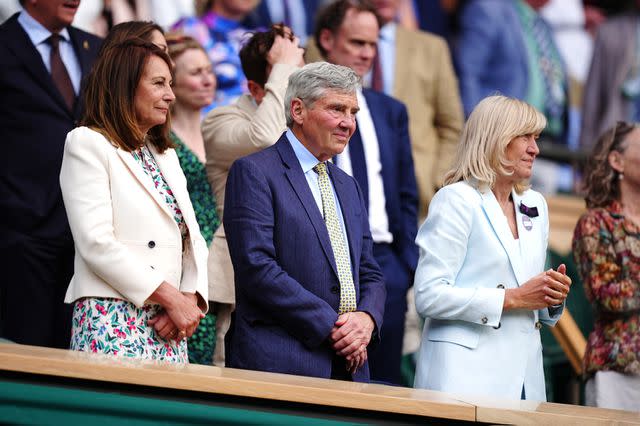 <p>Mike Egerton/PA Images via Getty</p> Carole Middleton, Michael Middleton and Debbie Jevans at Wimbledon on July 4, 2024.