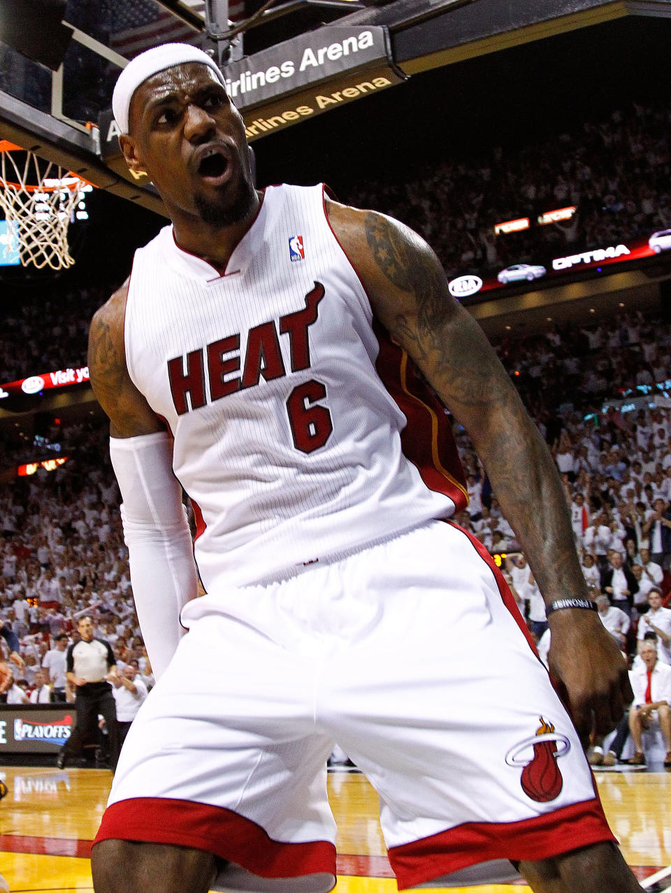 MIAMI, FL - MAY 22: LeBron James #6 of the Miami Heat dunks during Game Five of the Eastern Conference Semifinals in the 2012 NBA Playoffs against the Indiana Pacers at AmericanAirlines Arena on May 22, 2012 in Miami, Florida.