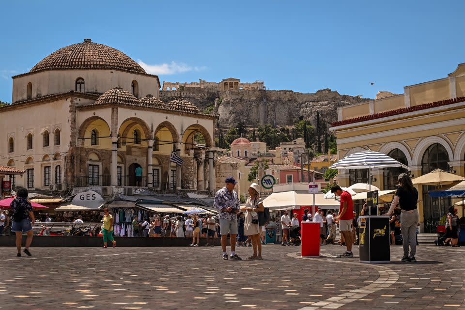 Tourists in Monastiraki Square in Athens, Greece