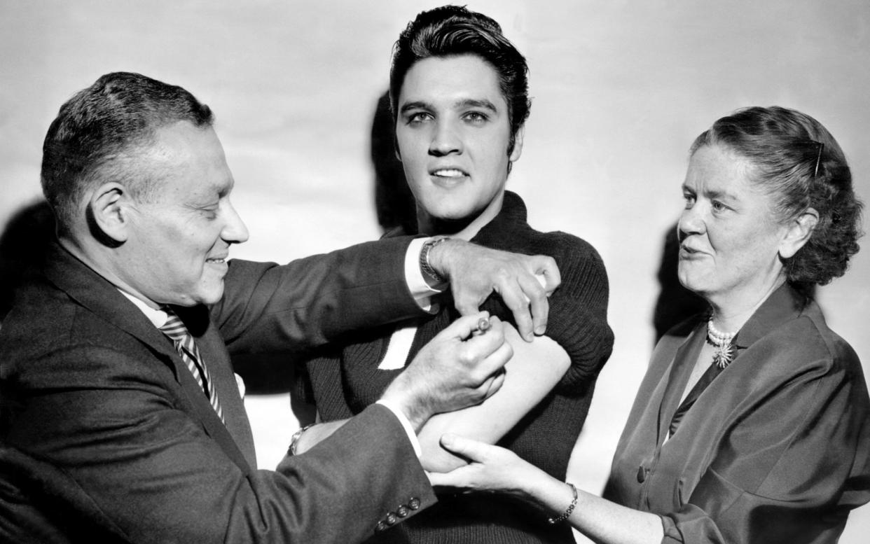 Elvis getting the Polio vaccine on the set of The Ed Sullivan Show - New York Daily News Archive