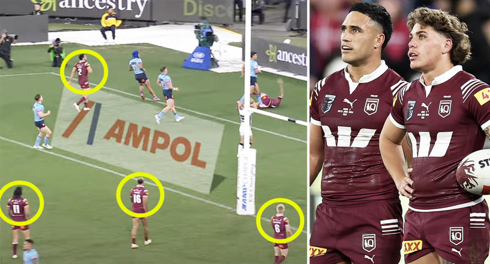 Reece Walsh and Queensland teammates in State of Origin 2.