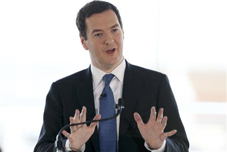 Britain's Chancellor of the Exchequer George Osborne delivers a speech on the forthcoming Scottish independence referendum in Edinburgh in Scotland February 13, 2014. REUTERS/Scott Heppell/Pool