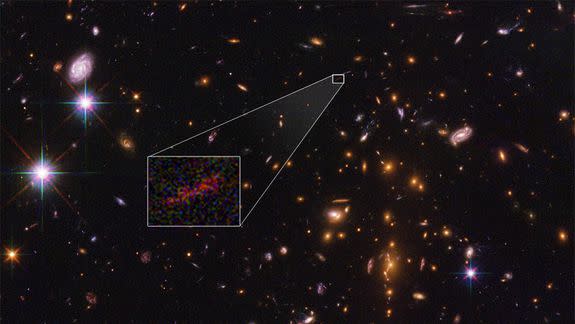 A closer look at galaxy SPT0615-JD, one of the most distant galaxies ever imaged.