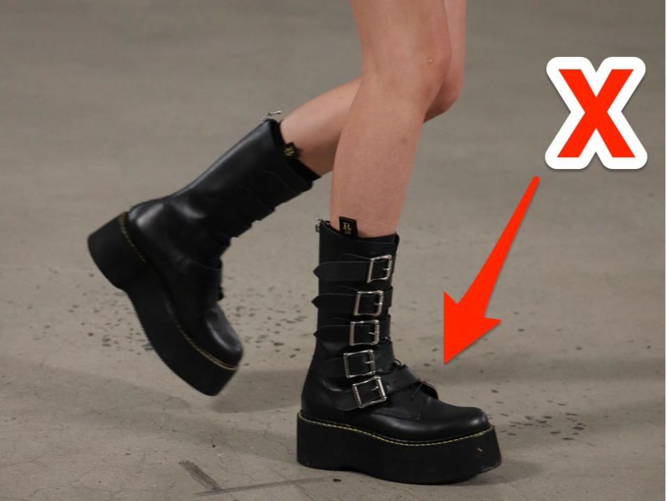 An "x" pointing at platform shoes.