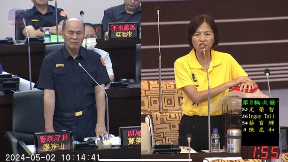 王家貞在質詢指出，希望警方加強偵辦，同時提醒民眾注意。（圖／翻攝自台南市議會直播）