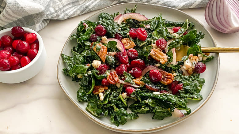 kale cranberry salad on plate