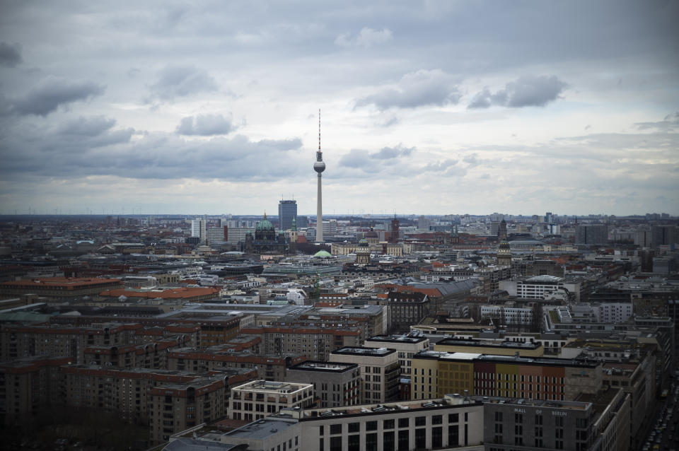 The Berlin TV Tower stands out in the center of Berlin, Friday, March 24, 2023. Voters in Berlin go to the polls this weekend to decide on a proposal that would force the city government to drastically ramp up the German capital’s climate goals. Sunday's referendum, which has attracted considerable financial support from U.S.-based philanthropists, calls for Berlin to become climate neutral by 2030, meaning that within less than eight years the city would not be allowed to contribute further to global warming. (AP Photo/Markus Schreiber)