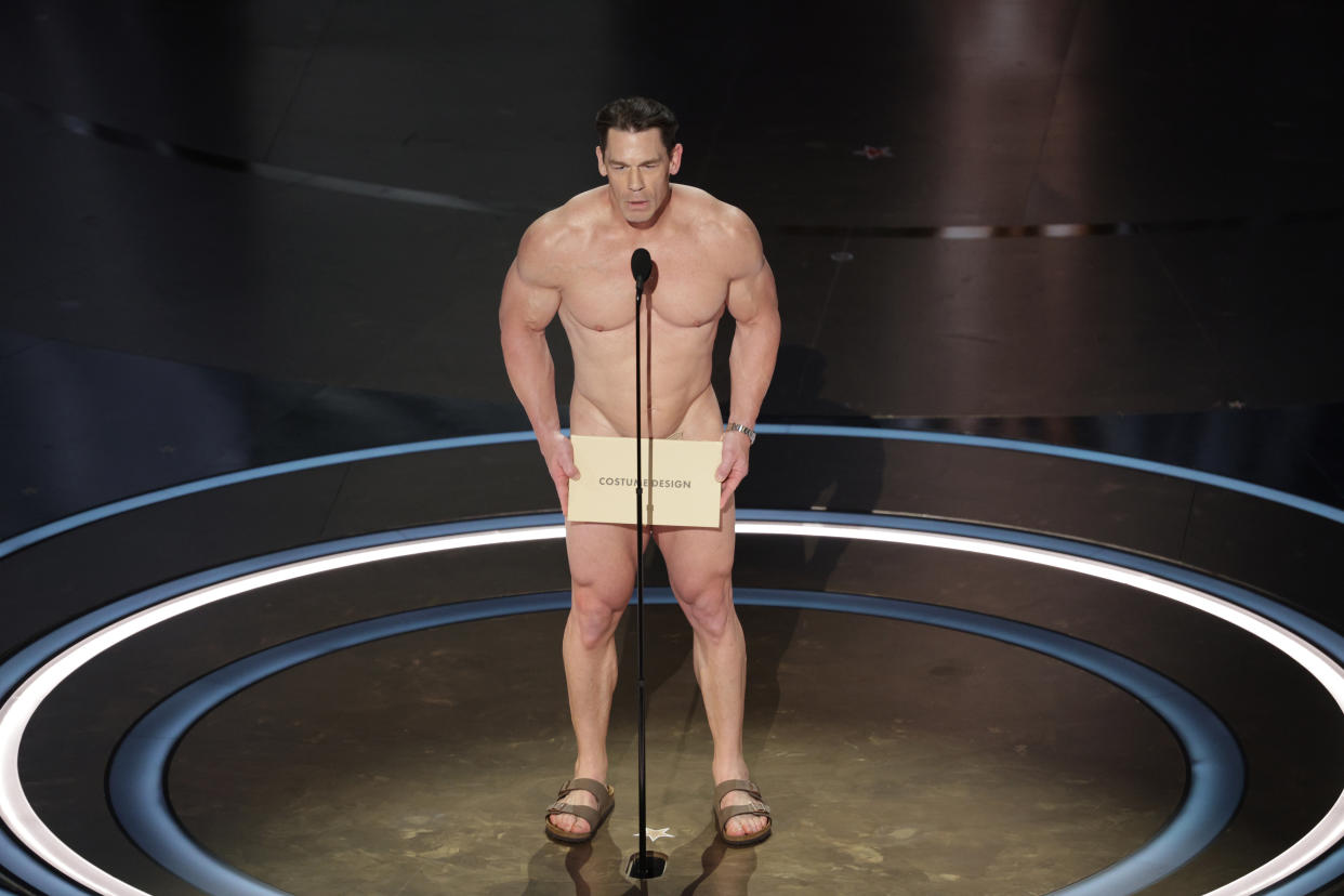 John Cena presents the Oscar for Best Costume Design at the Academy Awards in Los Angeles on Sunday.