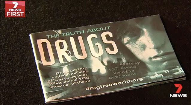 This pamphlet was distributed to Gold Coast hotels during Schoolies week. Source: 7 News