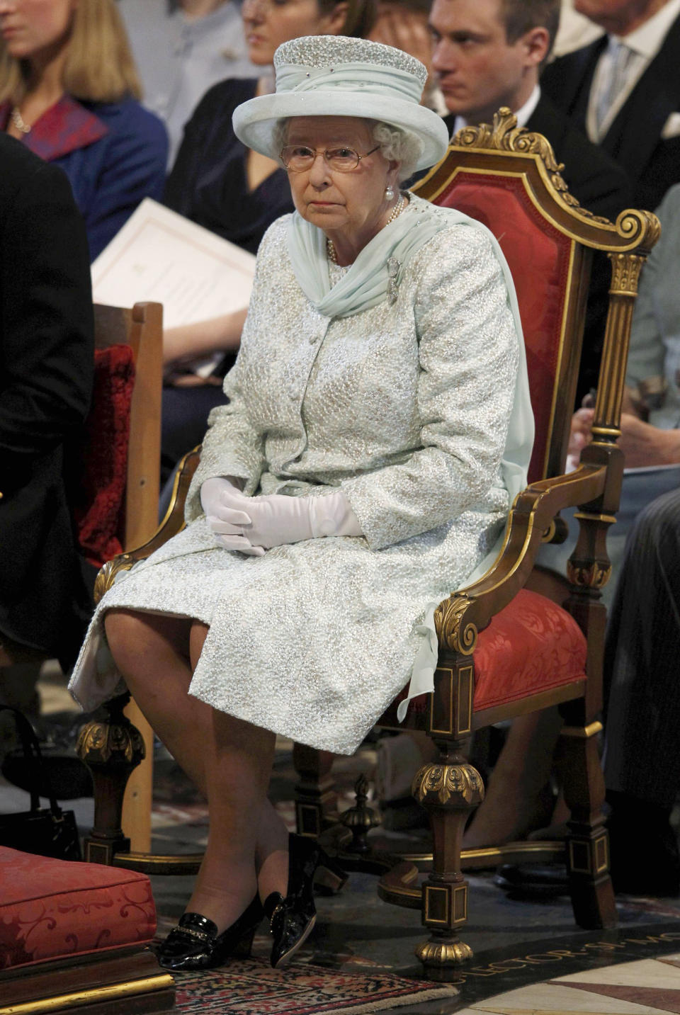 Britain's Queen Elizabeth, attends a thanksgiving service to celebrate her Diamond Jubilee at St Paul's Cathedral in central London Tuesday June 5, 2012. Four days of nationwide celebrations during which millions of people have turned out to mark Queen Elizabeth's Diamond Jubilee conclude on Tuesday with a church service and carriage procession through central London. (AP Photo/Suzanne Plunkett, Pool)