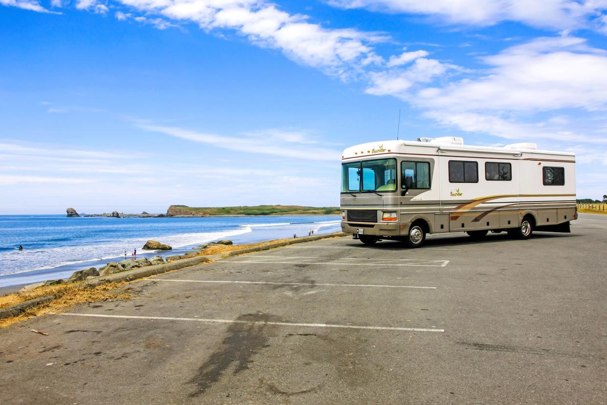 motorhome at a rest stop in Northwest California