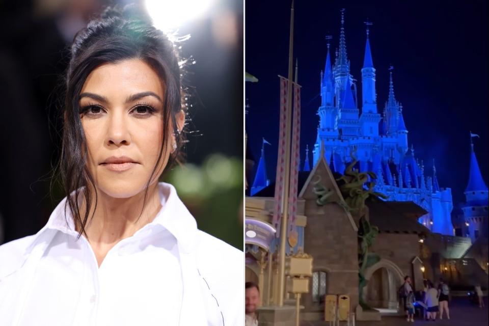 <p>John Shearer/Getty; Kourtney Kardashian/Instagram</p> Kourtney Kardashian (left) and Cinderella Castle at Walt Disney World (right) 