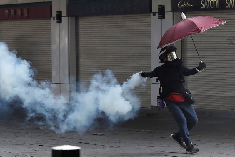 Anti-government demonstrators attend a protest march in Hong Kong