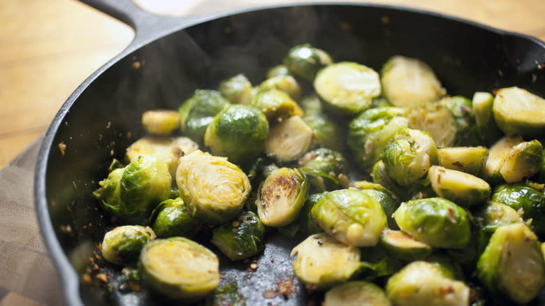 Brussels sprouts in skillet