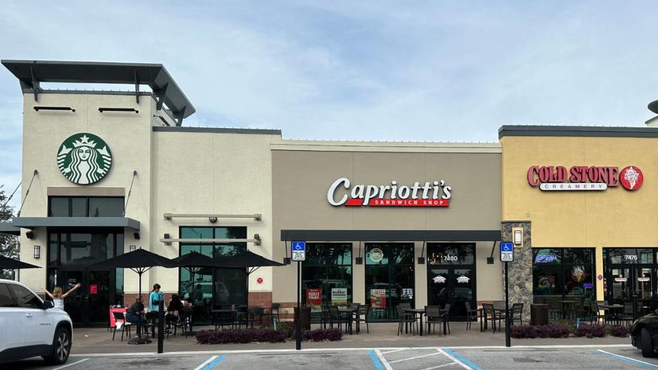 Capriotti’s Sandwich Shop is located between a Starbucks and a Cold Stone Creamery, is in the the Shoppes of Paradise Bay, 7480 Cortez Road W., Bradenton.