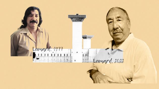 Leonard Peltier has been imprisoned since 1977. (Photo: Illustration: HuffPost; Photos: Associated Press/Intl. Leonard Peltier Defense Committee)