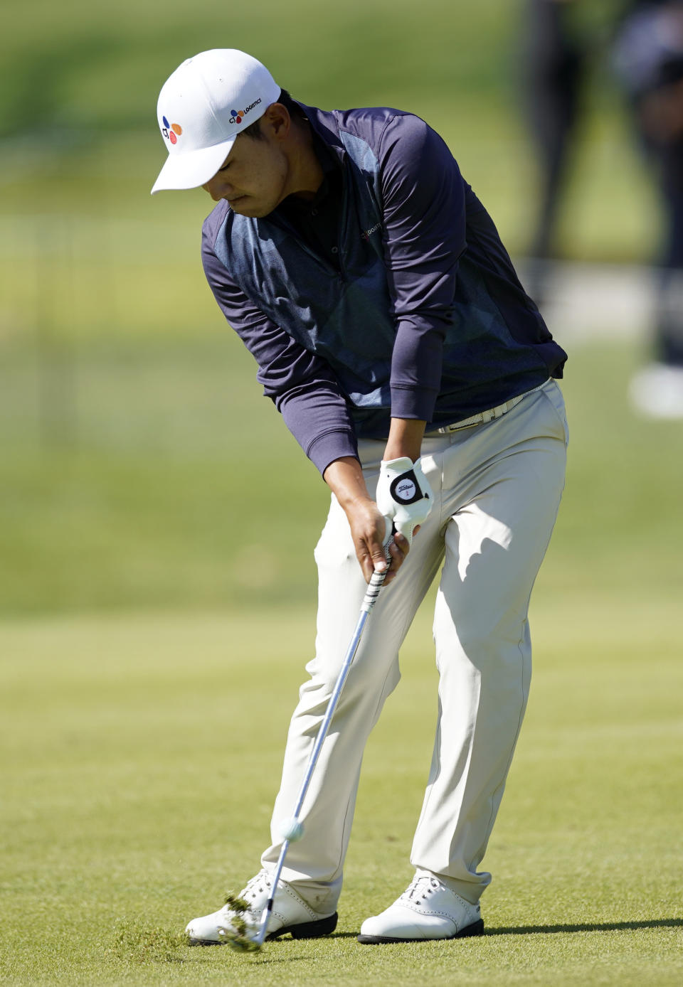 Sung Kang hits his third shot on the 17th hole during the second round of the Genesis Invitational golf tournament at Riviera Country Club, Friday, Feb. 14, 2020, in the Pacific Palisades area of Los Angeles. (AP Photo/Ryan Kang)