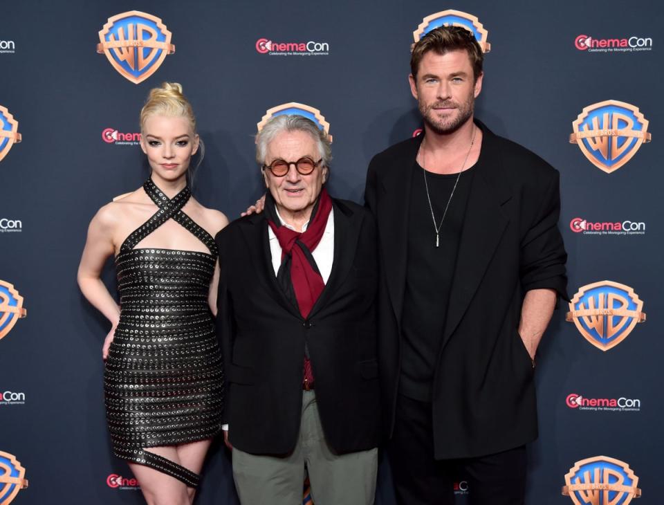 George Miller pictured centre alongside Anya Taylor-Joy (L) and Chris Hemsworth (R) (Getty Images for CinemaCon)