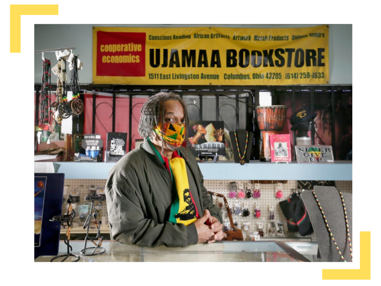 Mustafaa Shabazz is the owner of Ujamaa Bookstore on East Livingston Avenue. Open since 1997, the shop stocks the work of Black authors and subject matter as well as clothing, gifts and accessories.