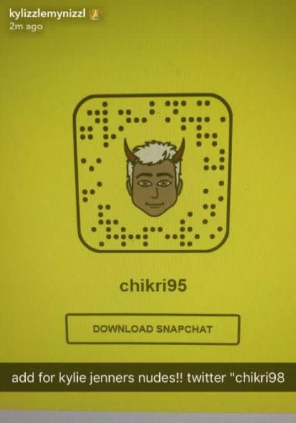 Followers could see a screenshot of a Snapcode linked to the Snapchat username 