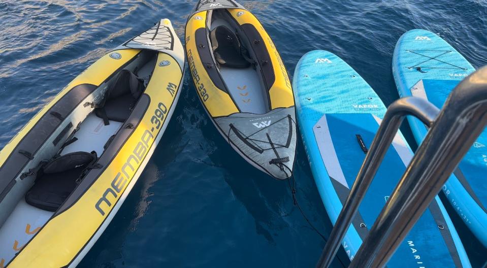 Paddle boards and kayaks.