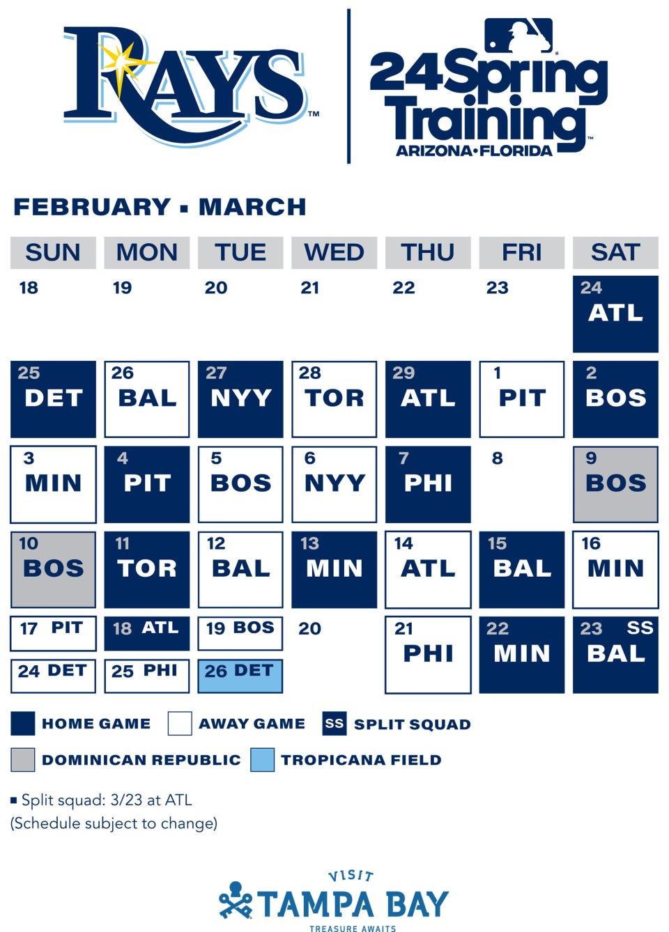 Tampa Bay Rays spring training schedule