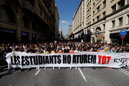 People gather for a protest in Barcelona