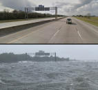 <p>Probablemente no haya foto más impactante para enseñar los efectos del huracán Harvey. Es el antes y el después en una autopista 65 millas al este de Houston. Una carretera convertida en un mar de olas. No es un fake, es de lo más real. La imagen, compartida por el diputado regional del estado, Dade Phelan, se hizo viral rápidamente, y un vídeo posterior lo corroboró. Una catástrofe de dimensiones gigantescas. </p>