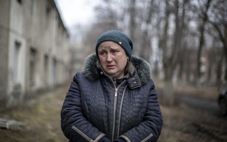 Natasha, 42, fled Bakhmut and arrived in Chasiv Yar on Sunday. The city has been almost completely destroyed in a seven-month battle. - Anadolu Agency