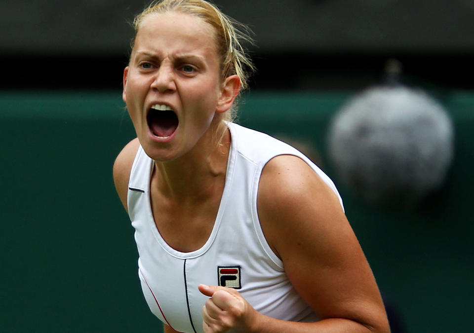 Jelena Dokic, pictured here in action at Wimbledon in 2011.