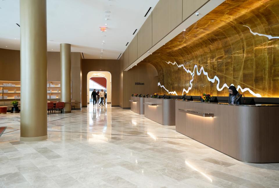 The lobby of the Hilton Columbus Downtown on North High Street.