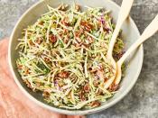 <p><strong>Recipe: <a href="https://www.southernliving.com/recipes/creamy-broccoli-slaw" rel="nofollow noopener" target="_blank" data-ylk="slk:Creamy Broccoli Slaw" class="link ">Creamy Broccoli Slaw</a></strong></p> <p>Bagged broccoli slaw helps this recipe come together in just 15 minutes.</p>
