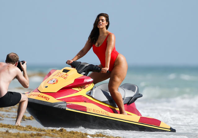 Ashley Graham Sports Sexy Red One-Piece For 'Baywatch'-Inspired Photo Shoot  -- See the Pics!