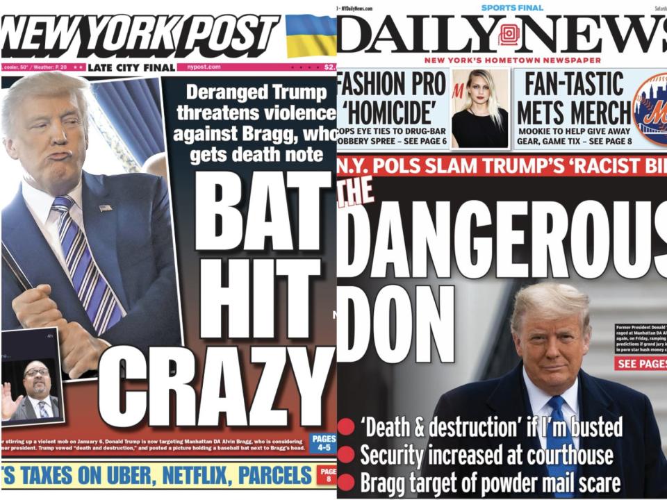 The front pages of the New York Post and the New York Daily News.