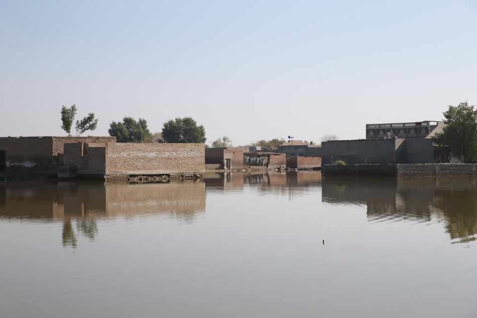File: A view of a flooded residential area as flood victims repair their damaged houses in Sindh, Pakistan on January 10, 2023.  / Credit: Muhammed Semih Ugurlu/Anadolu Agency via Getty Images